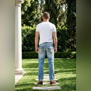 True Religion Mens Straight Embroidery Flap Pockets Jeans Size 38